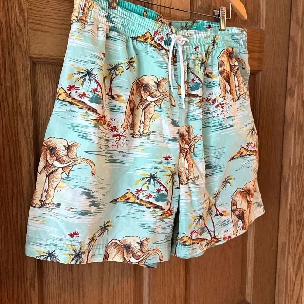 POLO RALPH LAUREN Vintage 90s Tropical Elephant Print Swim Trunks XL